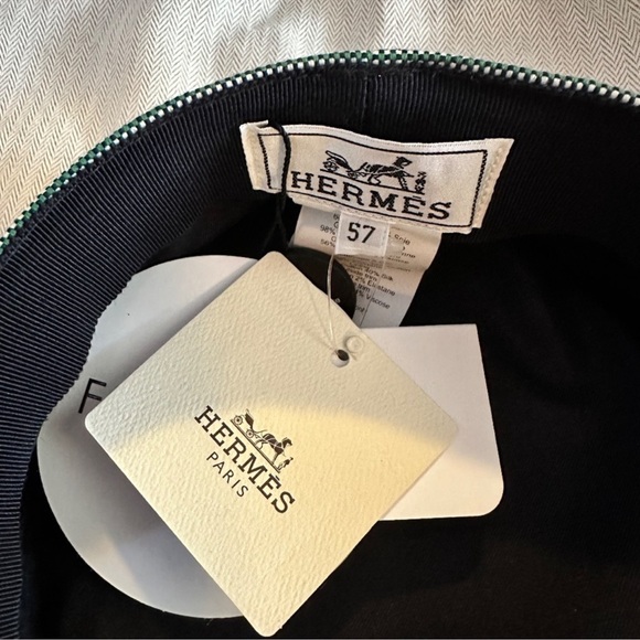 Hermes Cotton Hemp Cavale Pop cap 57 Ecru Marine - Picture 2 of 13